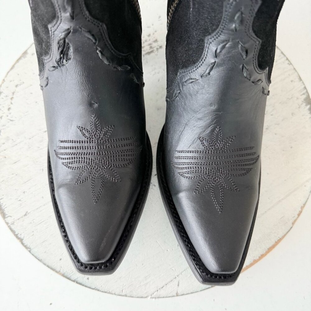 Lane Tessa Knee High Black Suede & Leather Snip Toe Cowboy Boots Women’s 6 - Picture 7 of 16